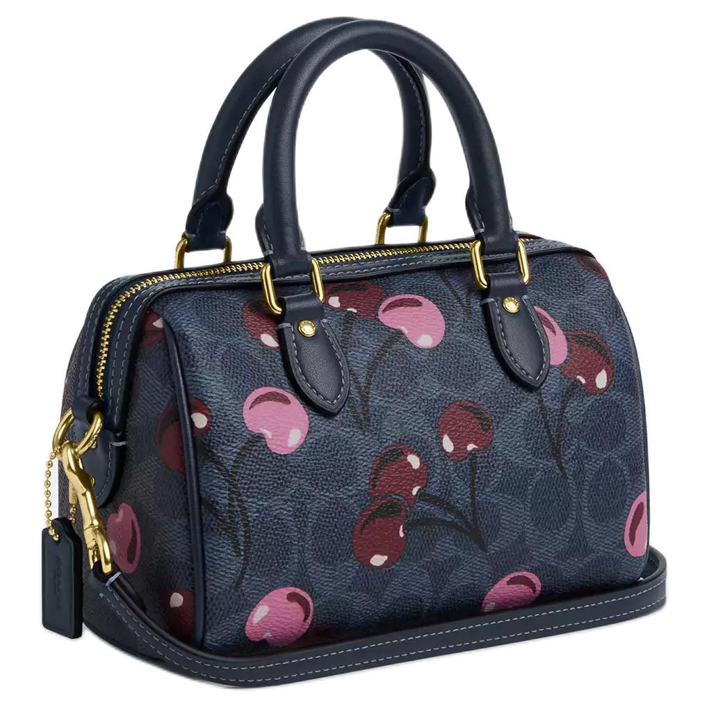 Coach Rowan 17 Brand Logo Cherry Print Leather Cylinder Bag Women Shoulder Bag Blue CY741-IMDEI