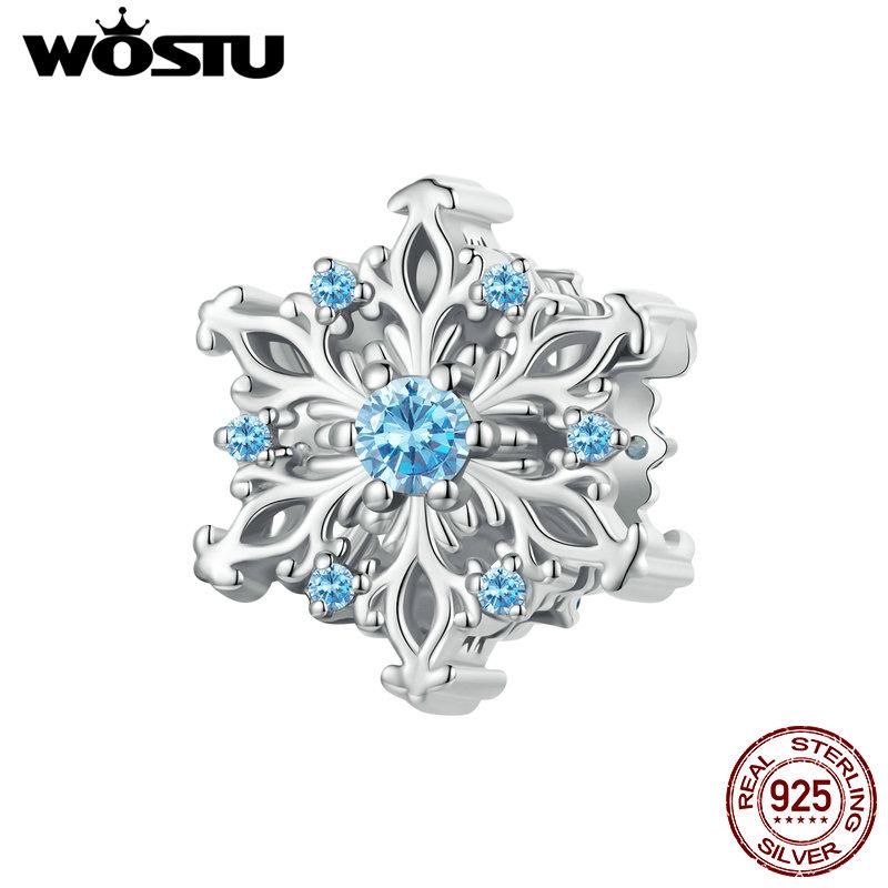 

WOSTU Стерлингового Серебра 925 пробы Снежинка Шарм Бусины Ледяной Цветок Подвеска Подходит Оригинальный Браслет DIY Ожерелье Изготовление Ювелирных Изделий Подарок B