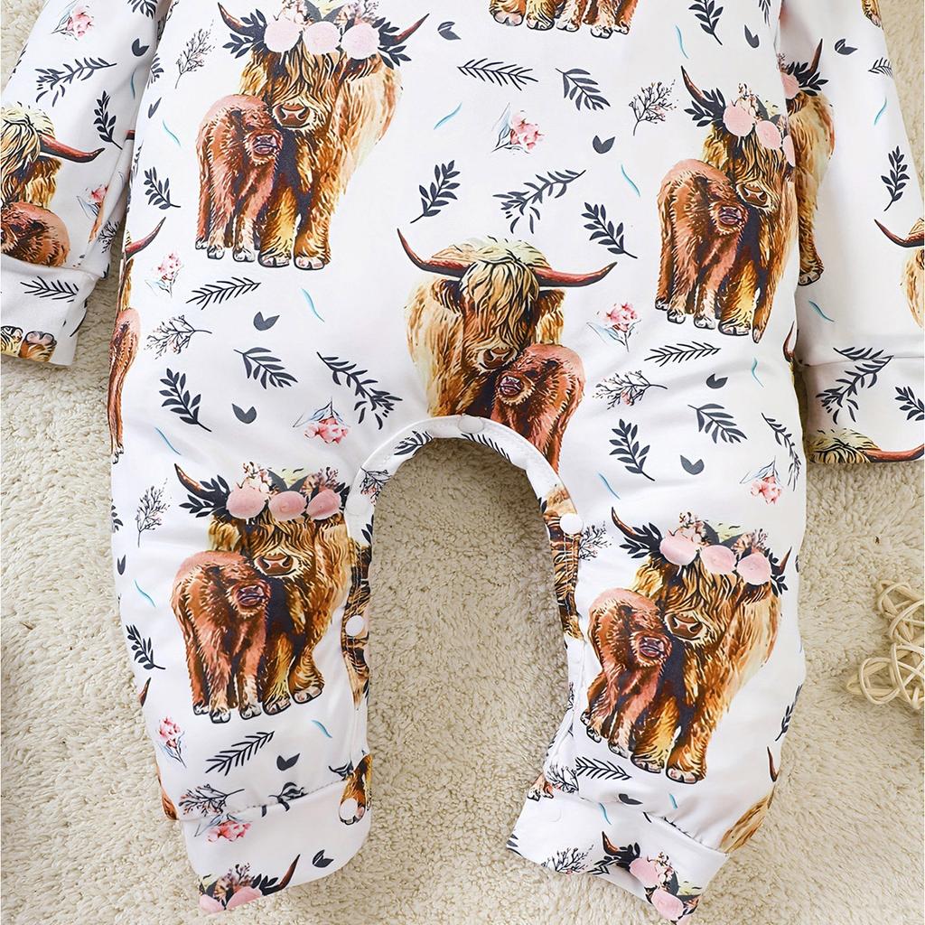 Infant Baby Lovely Cow & Floral Print Casual Long Sleeve Romper