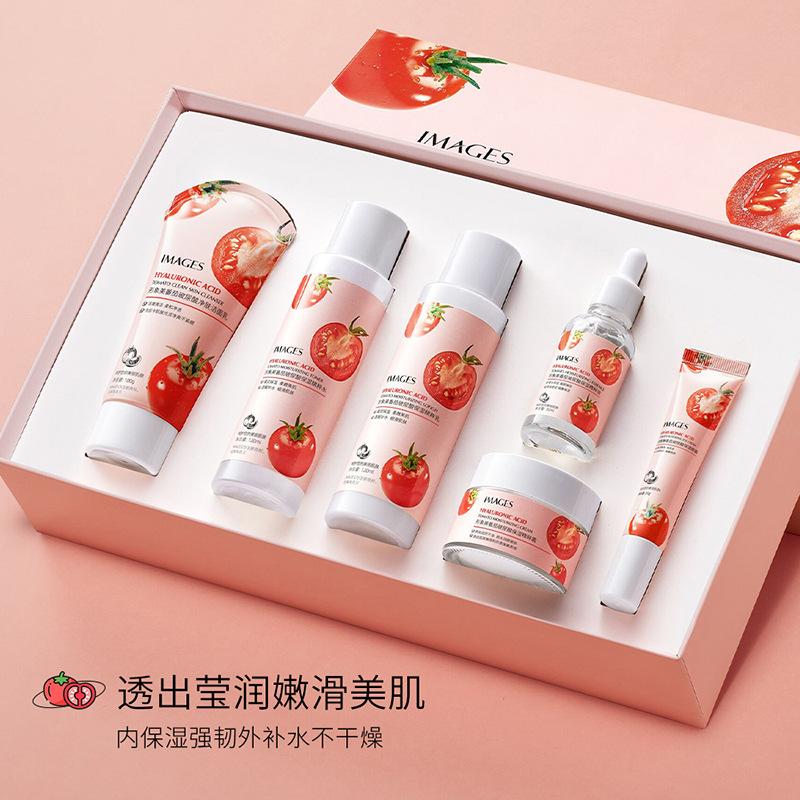 Tomaten Hyaluronsäure Feuchtigkeitsspendendes 6-teiliges Hautpflegeset Feuchtigkeitsspendende Reinigungsessenzlotion Anti-Falten-Hautpflegeset
