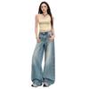 Spring Summer Vintage Sandblast Washed Relaxed Micro Flare Stylish Daily Casual Denim Pants Ladies Casual Pants Oversize Denim Trousers