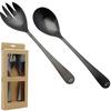 Spoon Long Cutlery For Salad Fork Spoon Set 2 Pieces Black