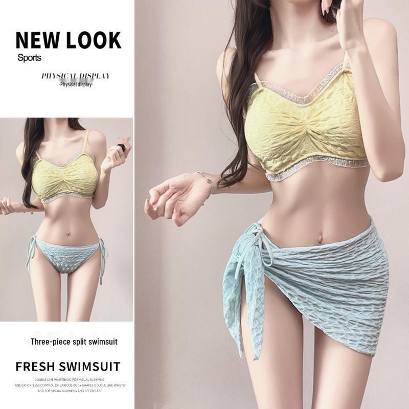 2026 Spicy Girl Color Blocked Three-Piece Bikini Set: Women's Trendy Swimwear for Hot Spring Resorts