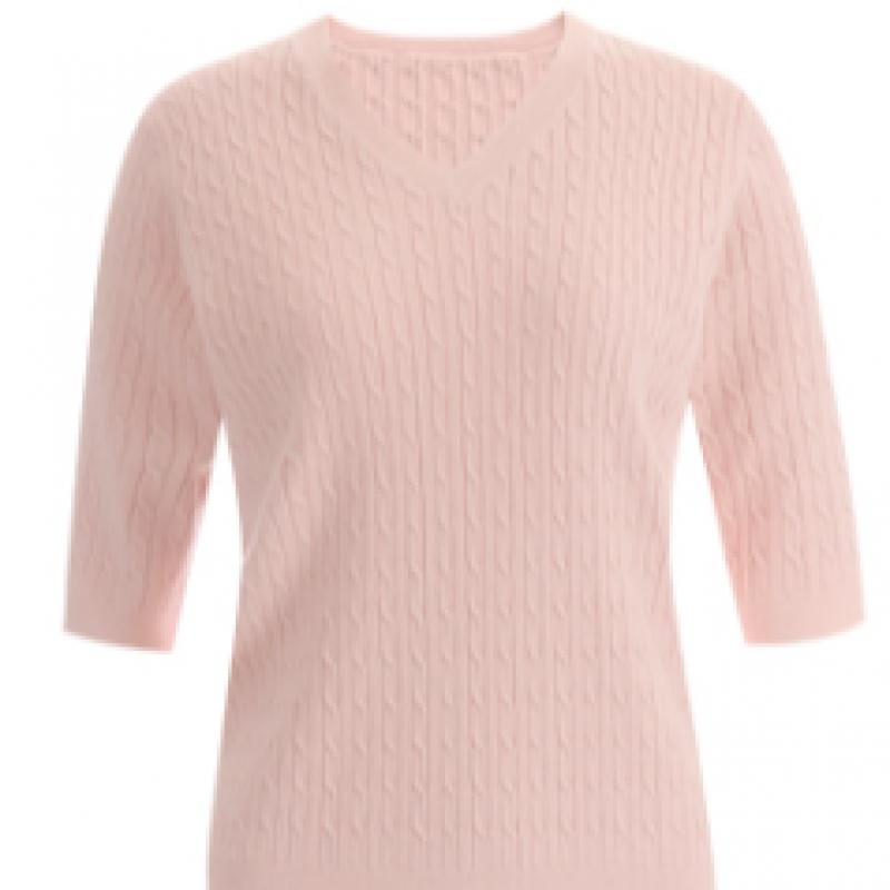 Shop Women V Neck Basic Inner Cable KniT Cashmere ShorT sleeVe T shirT Purple
