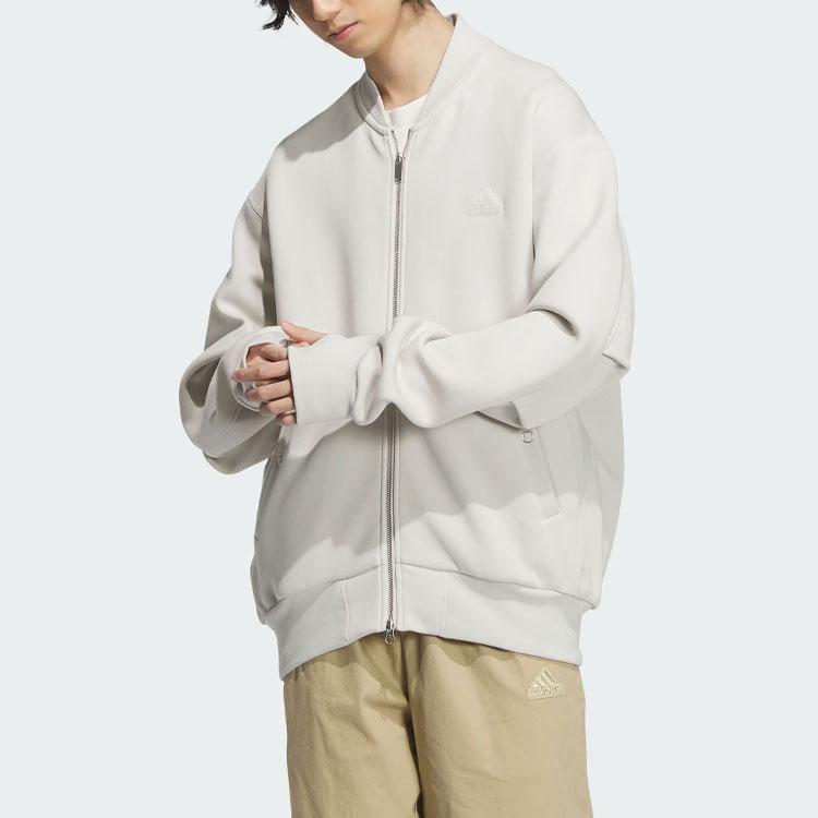 Adidas Spacer Bomber Jacket Solid Color Loose Fit Flight Sports Casual Jacket Men Jacket Talc JJ3789