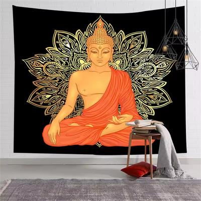 Indian Buddha Statue Meditation 7 Chakra Lotus Tapestry Wall Hanging Mandala Yoga Tapestries Wall Cloth Psychedelic Boho Decor