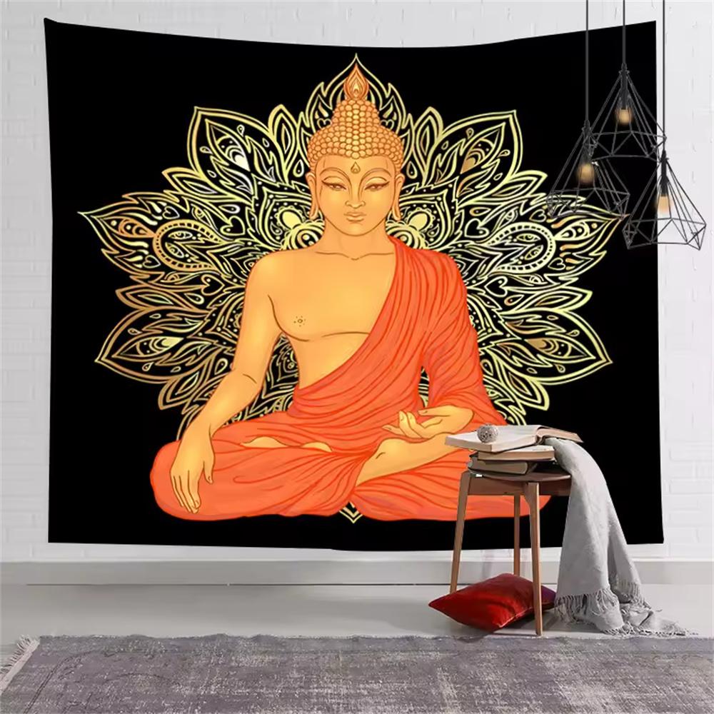Indian Buddha Statue Meditation 7 Chakra Lotus Tapestry Wall Hanging Mandala Yoga Tapestries Wall Cloth Psychedelic Boho Decor