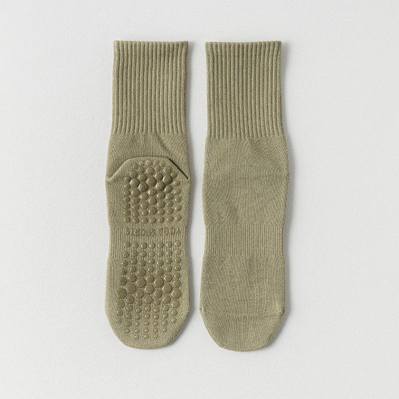 

Women s Mid-Calf Non-Slip Yoga & Pilates Cotton Socks - Autumn/Winter Fitness & Dance Wear One Size зелёный