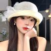 Hollow flower curled top hat women's spring summer thin breathable sunshade sunscreen bucket hat elegant temperament basin hat