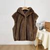 Nuovo Gilet con Cappuccio da Donna in Ecopelliccia Gilet Corto Monopetto Capospalla Casual