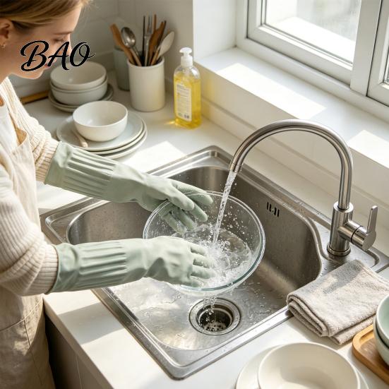 Kitchen Cleaning Accessories Extended Waterproof Dishwashing Gloves, Anti-slip Grip Natural Latex Elbow Length Rubber Gloves for Laundry Protective