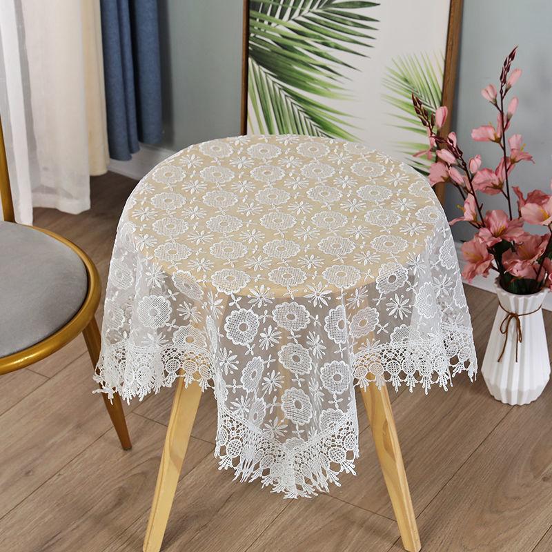 1pcs Small Round Table Tablecloth Fabric Lace Embroidered Rectangular Tablecloth Household Dustproof Coffee Table Cover