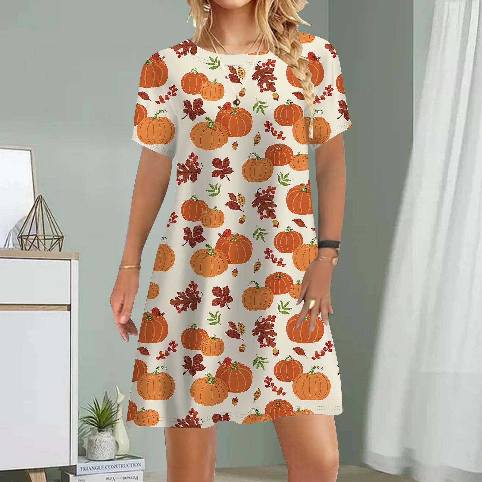 

Женское повседневное платье, летнее платье с принтом тыквы для женщин, платье с коротким рукавом и круглым вырезом, размер плюс 8XL жёлтый