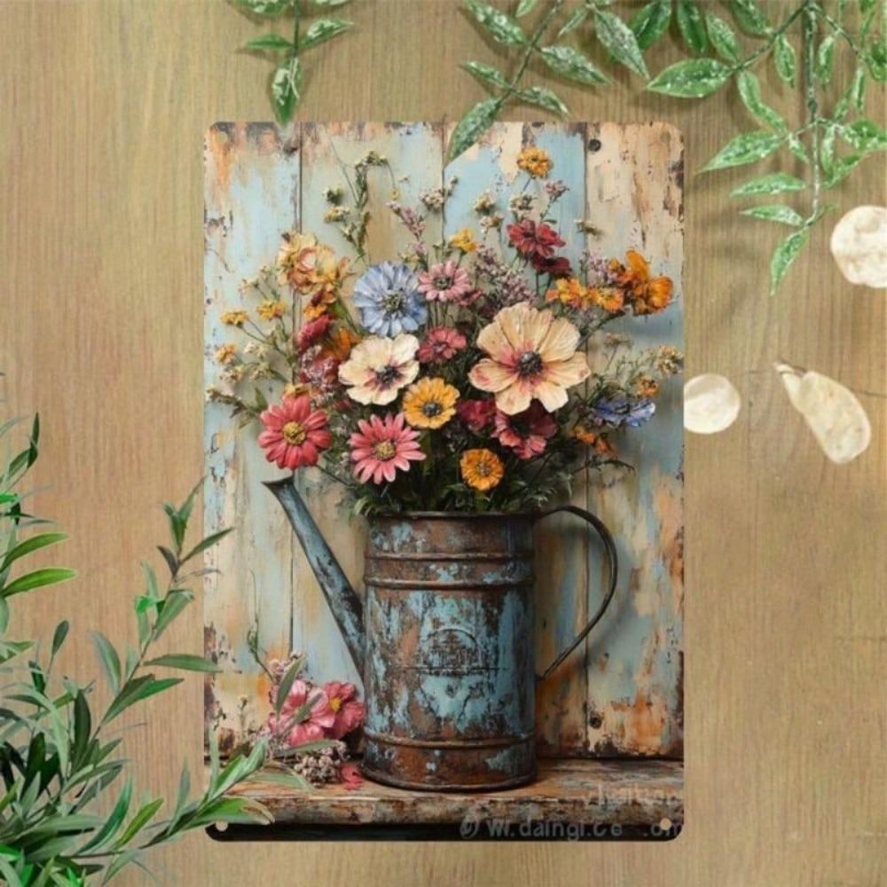 Arrosoir Rustique Vintage Art Mural Métallique Décor de Jardin