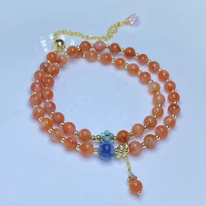 Sugar heart agate, turquoise hydrangea Nanhong double circle pull-out adjustable bracelet bracelet