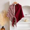 Women's Fashionable Striped Print Knitted Shawl Wool Open Collar Shoulder Top Shawl Scarf