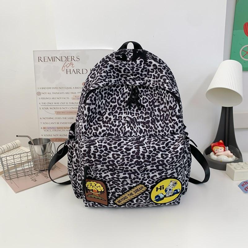 Trend Leopard Print Backpack Large Capacity Korean Female Junior High School Students Minority Leisure Student Backpack