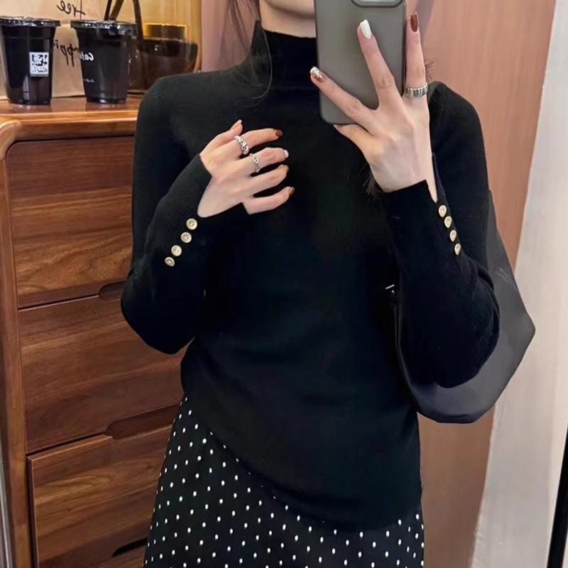 Grey turtleneck sweater with bottoming shirt women's early autumn new unique and beautiful knitted sweater top