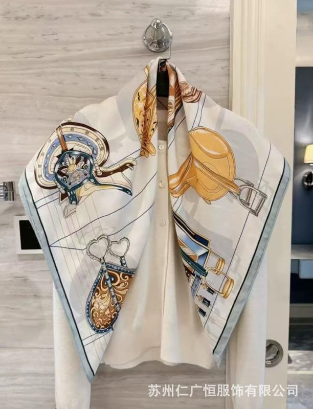 91Cm silk scarf women's 111% mulberry silk large nautical square scarf shawl, simple and generous European and American retro silk scarf