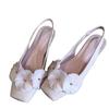 Cowhide version~ Spring new shallow mouth flower age reduction square head temperament single shoes shallow mouth single shoes