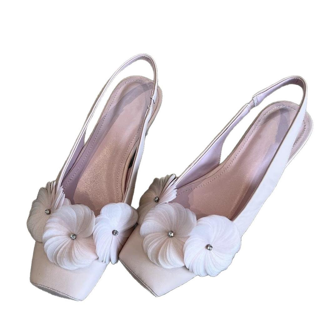 Cowhide version~ Spring new shallow mouth flower age reduction square head temperament single shoes shallow mouth single shoes