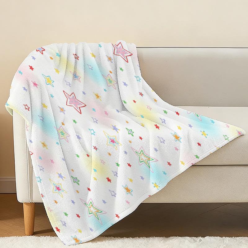 Soft Fleece Blanket, Multi-color Star Pattern, Breathable Lightweight All Seasons Throw, Warm Cozy for Home Office, Halloween & Christmas