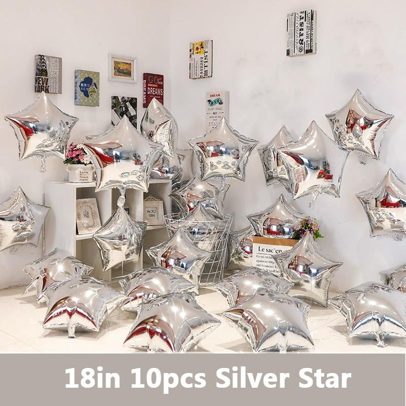 18-Inch Red Love Heart Star Foil Balloons Inflatable Helium Party Decor for Weddings Birthdays Celebrations 5 or 10 Pcs Set