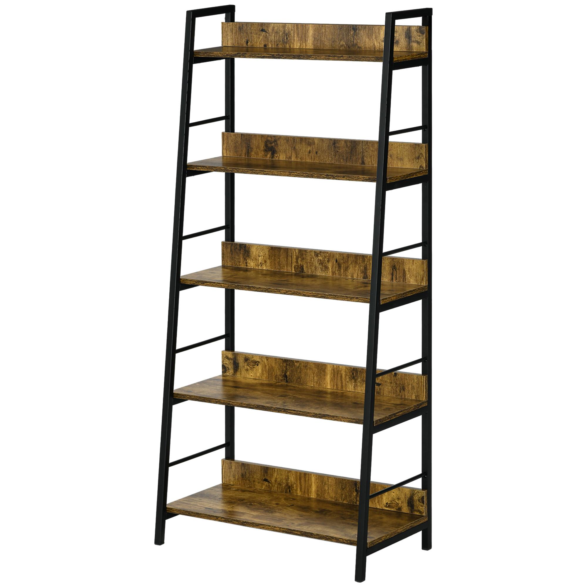 Étagère à livres inclinée 5 niveaux style industriel 70L x 35l x 150H cm