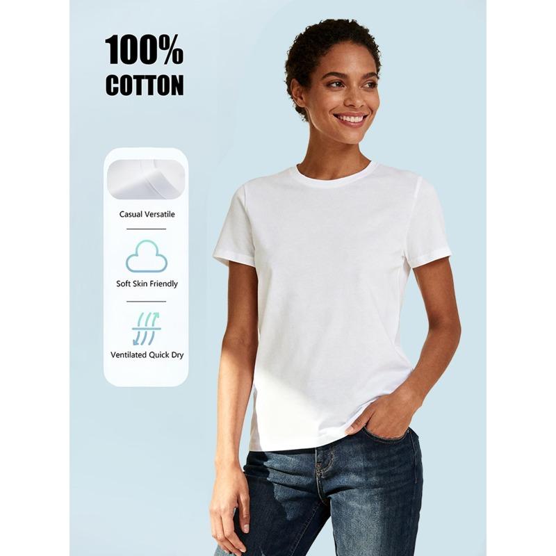 Damen Weißes Rundhals-T-Shirt mit Aufdruck - Lockerer Schnitt Glatte Textur Grafik-T-Shirt, Lässiges Oberteil, Atmungsaktives Rundhals-Shirt