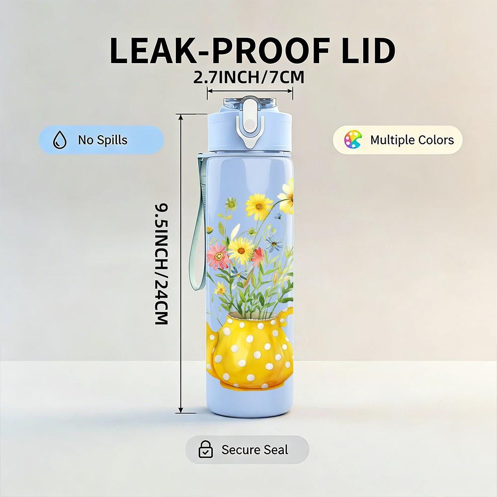 1PC Watering Can Floral Vintage Pattern 750ml Color Plastic Sports Water Bottle Leakproof Flip Straw Lid Suitable for Sports Office Home Use