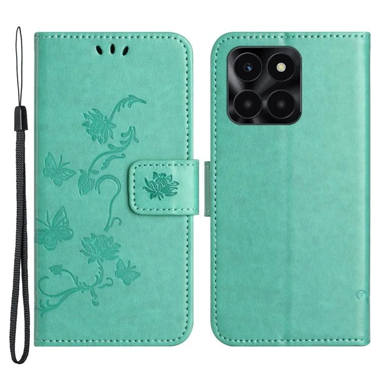

For Honor X6a 4G PU Leather Wallet Phone Case Butterfly Flower Imprinted Stand Cover