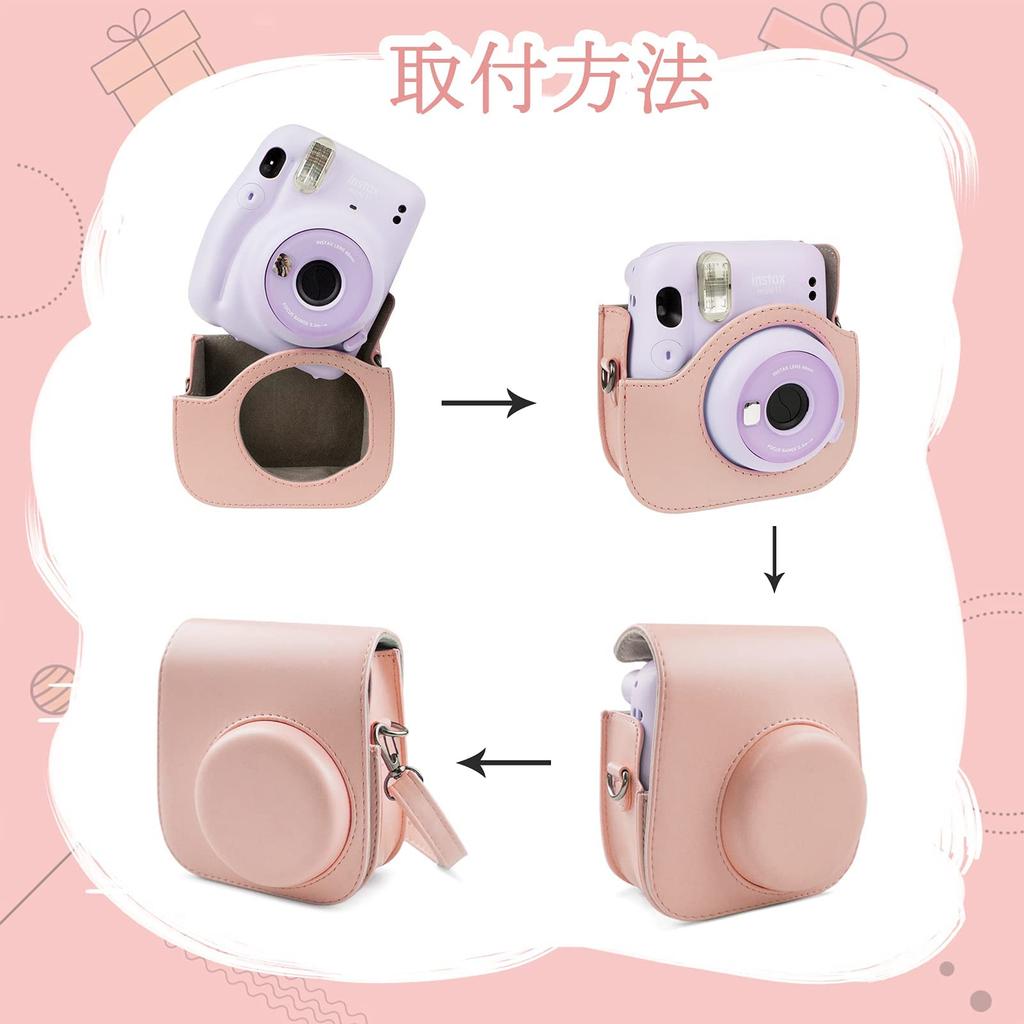 HIYQIN Instax FUJIFILM Instax Case Cute Camera Bag with Shoulder Strap and Back Pocket PU Leather Cover Single Color Case, Mini12/11/9/8+/8 (PK)