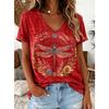 Women Summer T Shirt  Dragonfly Pattern Print Short Sleeve Tees Casual Printed Tops