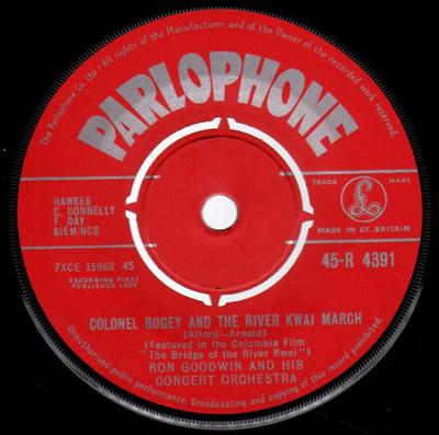 7inch Record RON GOODWIN & HIS ORCHESTRA - Colonel Bogey And The River Kwai Ma 45R4391 Parlophone 1958 UK Jazz Used