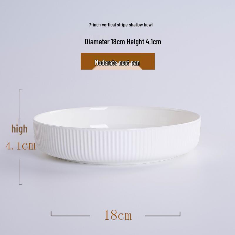 Korean Style White Bone China Vertical Stripe Dish - Shallow & Deep Options