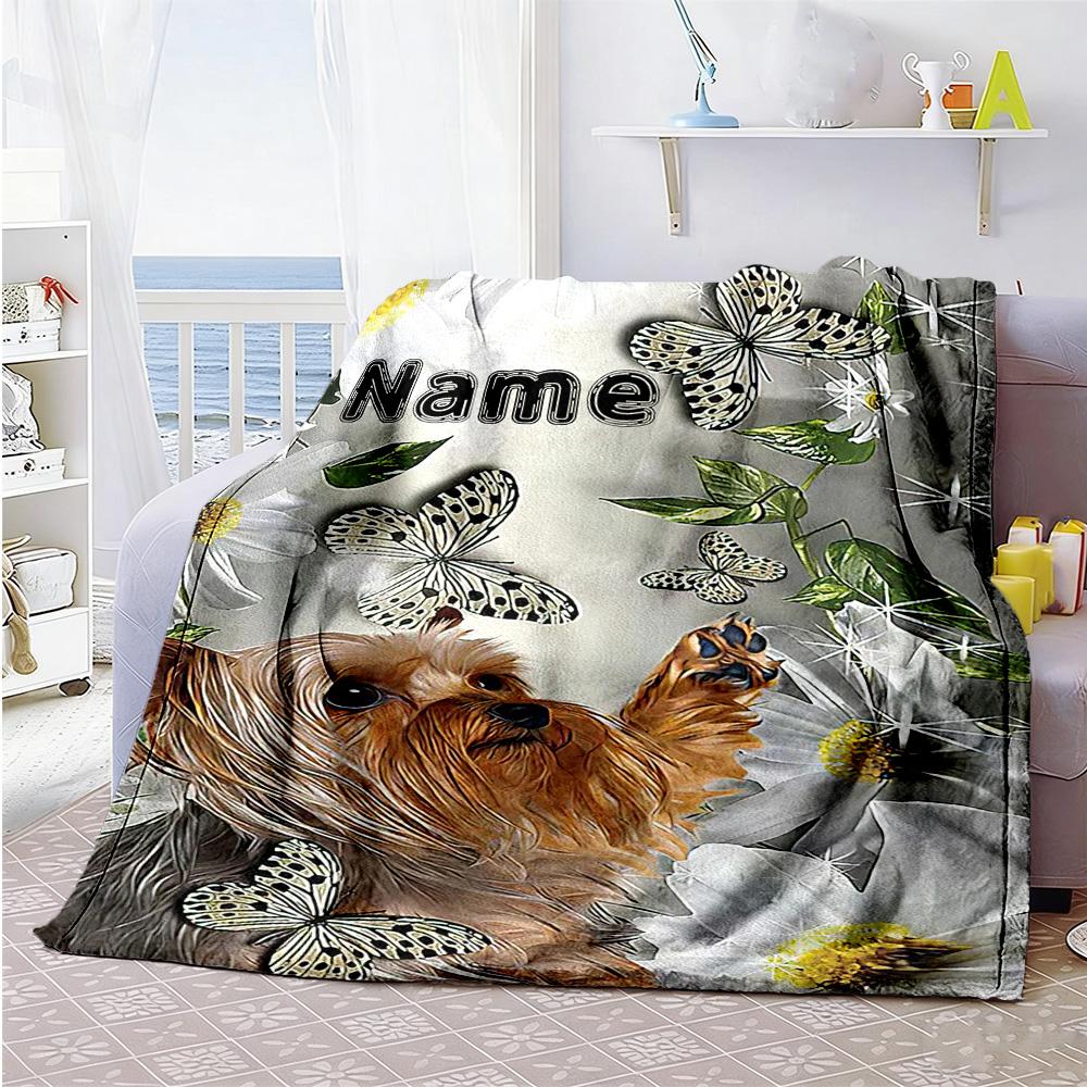 Dog Butterfly Personalized Name Blanket Throw Personalized Blanket Durable Comfort Suitable for Bed Living Room Home Decor Livingroom