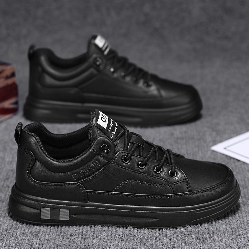 

Чоловіче взуття весна та осінь дихаюче на одній педалі маленькі білі кеди чоловічі повсякденні шкіряні туфлі спортивні нековзні м яка підошва робоче взуття 44 чорний