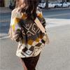 Half High Collar Women's Pullover Sweater Autumn and Winter Loose Diamond Grid Long Sleeved Knitted Sweater