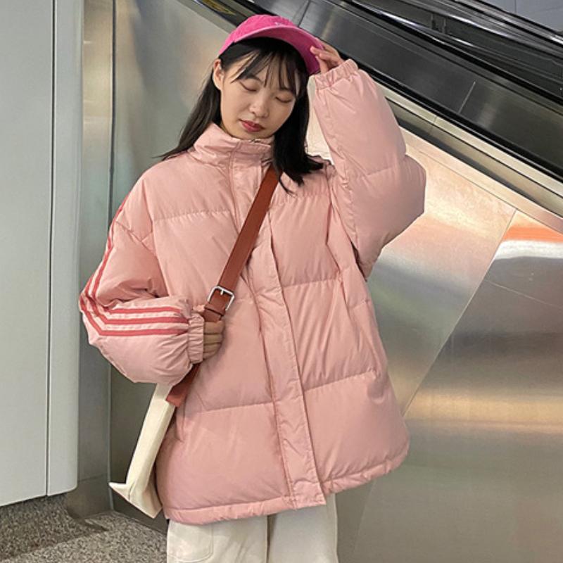 

Зимние теплые парки женские хлопковые куртки с подкладкой Y2K полосатое пальто толстая стеганая куртка с воротником-стойкой для женщин и девочек повседневная верхняя одежда S розовый