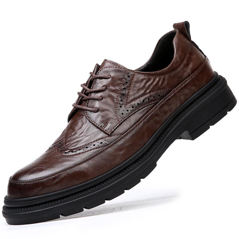 Brock leather shoes men's spring breathable leather men's shoes new versatile trend British business casual wedding shoes