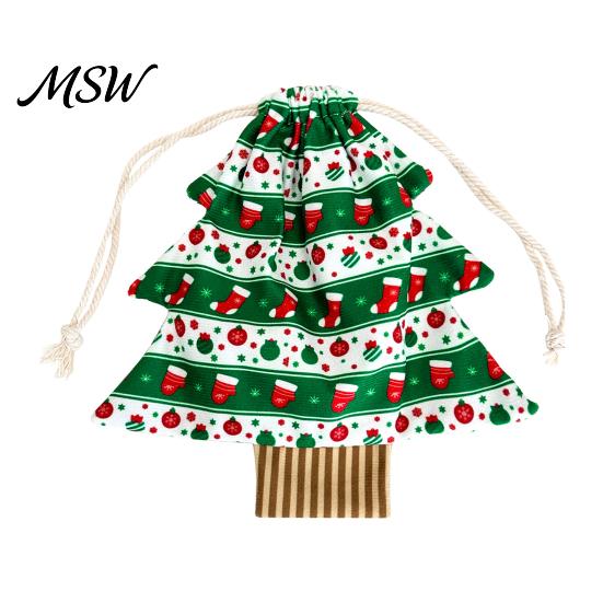 Small Gift Packaging Christmas Tree Shaped Bags with Drawstring, Reusable Holiday Fabric Bags, Drawstring Storage Pouches Winter Goodie for
