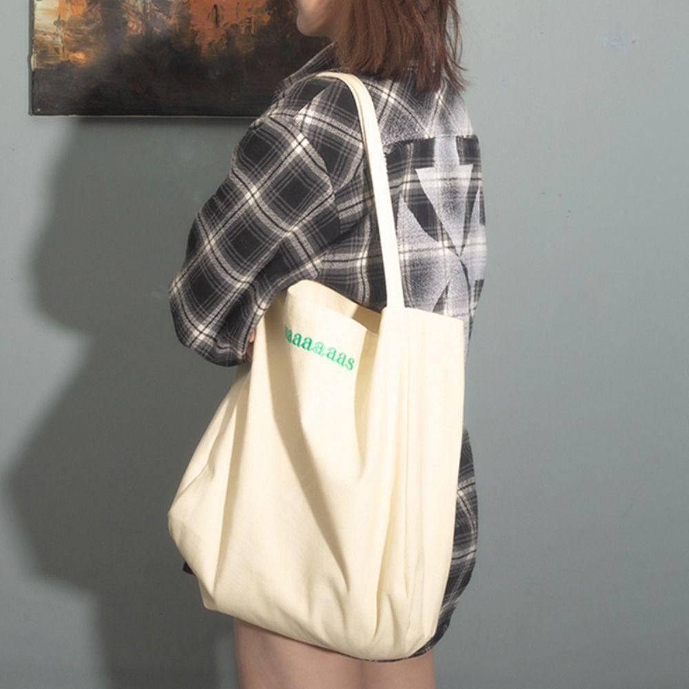 

Letter Embroidery Candy Color Canvas Bag Large Capacity Shoulder Bag Vacation Tote Bag Outdoor