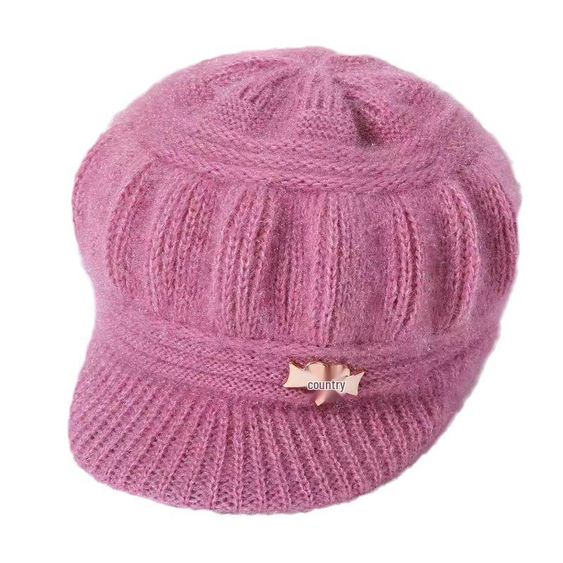 Dámská pletená vlněná čepice na podzim a zimu - Hřejivá, silná, módní pro ženy středního a staršího věku