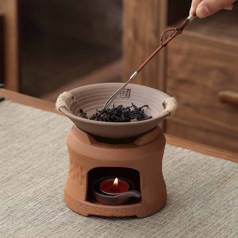Retro Ceramic Candle Tea Roaster & Frying Tray Set