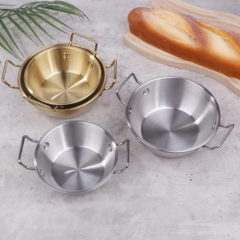 304 Stainless Steel Double Ear Snack Plate Seasoning Sauce Dipping Pickle Plate Cookware Saucepan Dry Pots With Handle