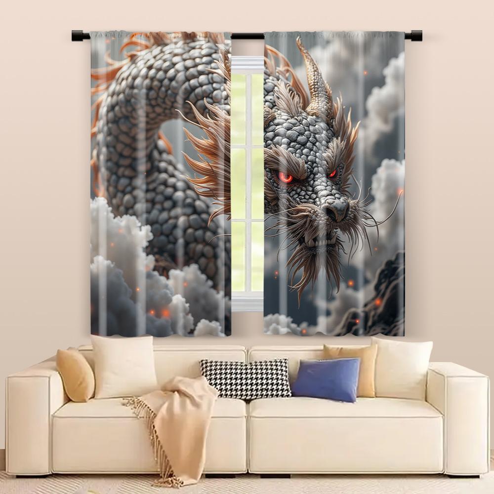 Set Of 2 Filtering Curtains Excluding Rods Non Movable Without Batteries Vibrant Dragon Use Bedrooms Living Rooms Curtain Polyester Perfect For Great