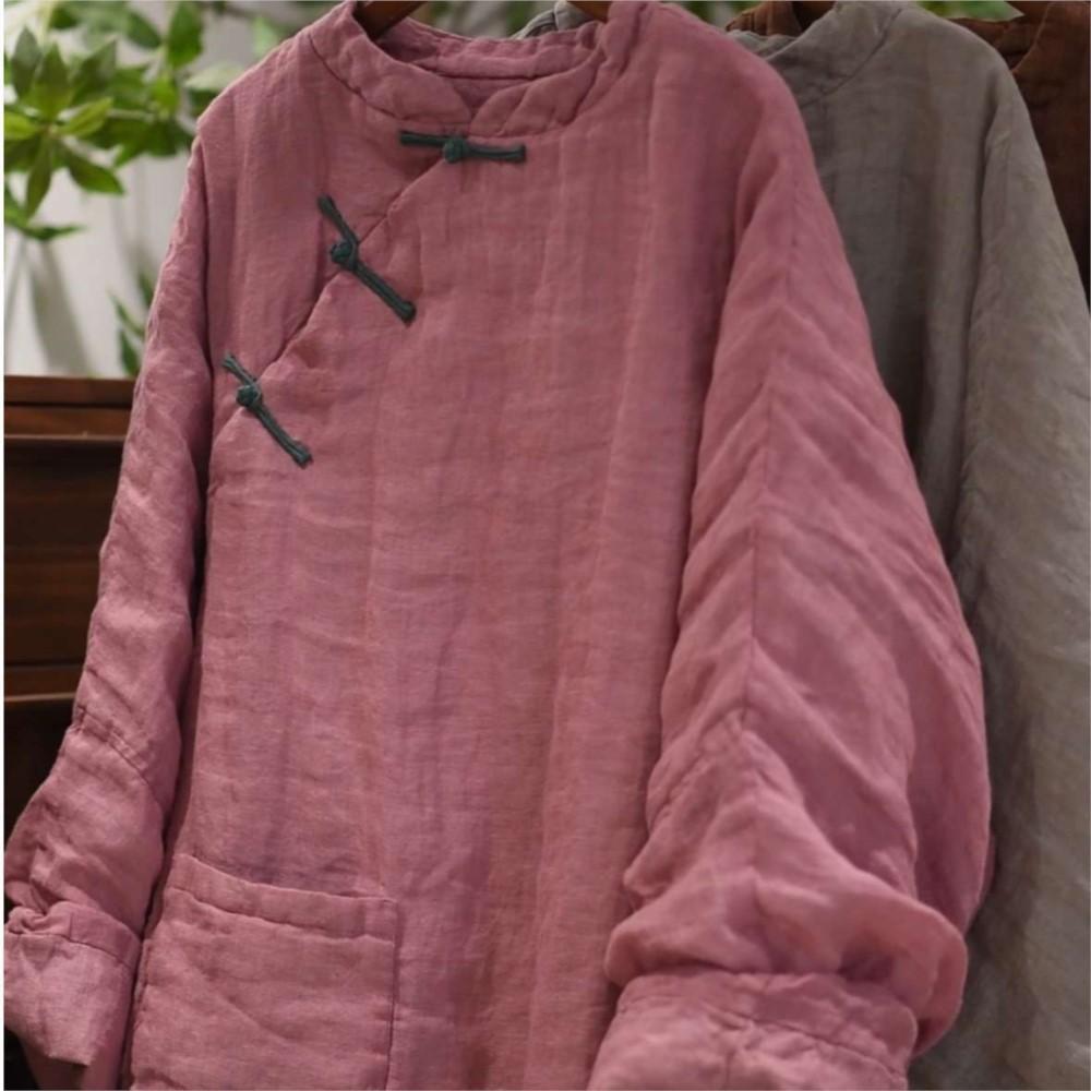 Johnature Cappotti Invernali Vintage da Donna a Collo Alto Monocolore a Maniche Lunghe Caldi Cappotti Cinesi
