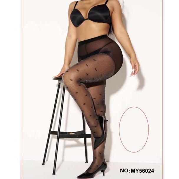 Damen Sommer Silber Schwarz Polka Dot Strumpfhose - Verlängert, Dünn, Anti-Haken, Sexy Schwarze Seide