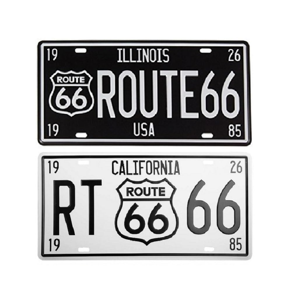 KitMall Tin Sign Route 66 R66 Number Plate Style American Goods Retro Interior (White-Black)
