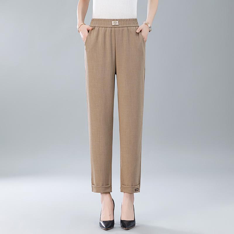 

Брюки для мам среднего возраста. Летние укороченные брюки из хлопка и льна для женщин среднего и пожилого возраста. Прямые повседневные брюки. 5XL